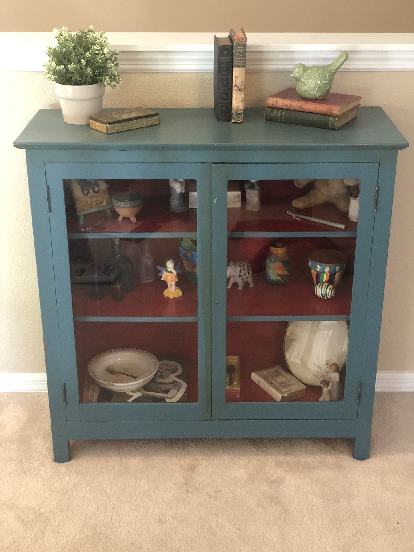 Antique Solid Wood Cabinet with Glass Doors