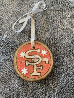 San Francisco 49ers NFL football Christmas ornament handmade rustic custom one of a kind gift wood-burn