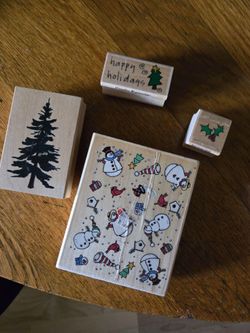 Christmas Holiday Rubber Stamp Set of 4