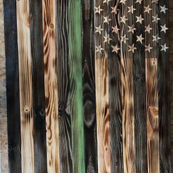 Thin Green Line Rustic American Flag-Handmade