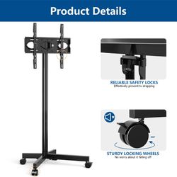 Mobile TV Cart Rolling Floor Stand for 23-60 Inch LCD LED OLED 4K Smart TVs up to 88 lbs, Height Adjustable Outdoor Metal Trolley Stand with Locking