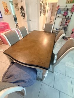 Dining Table Set with 6 Upholstered Chairs
