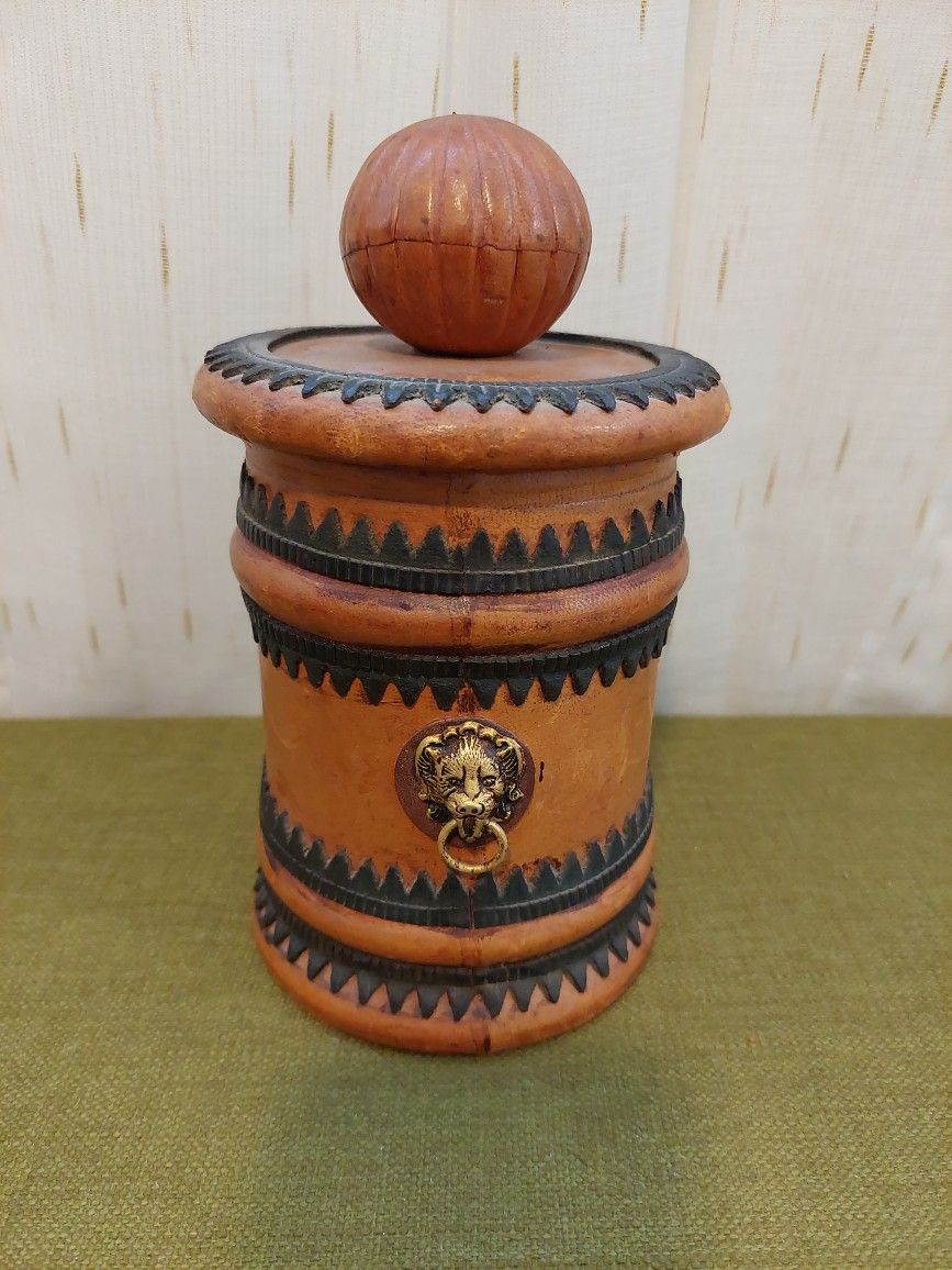 Vintage Leather Covered Bottle Decanter Original By M. A. Made In Italy 9" Tall