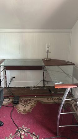 Glass & Metal L Shaped Desk