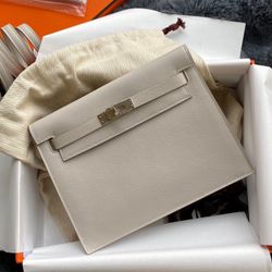 Hermes kelly danse bag Pearl grey silver buckle