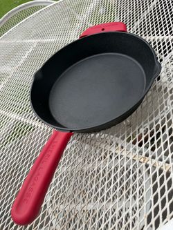 Emeril Lagasse Pre-Seasoned Cast Iron Skillet with Red Silicone Handle Covers