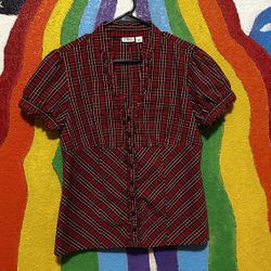 red ruffle puff sleeve top Size L