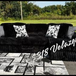 ✅️✅️2 pc black fur like wide welt corduroy sectional sofa with chaise✅️✅️