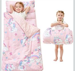 Toddler nap mat with pillow and blanket, extra large roll-up nap mat, girls sleeping bag, kids dayca