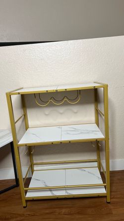 Gold Metal Bar Cart with Marble Shelves