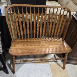 Oak Windosr Back Vintage Bench