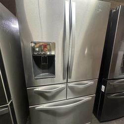 Whirlpool Used Refrigerator 5 Doors Stainless Steel 26 Cubft. Has One Dent And One Small Scratch