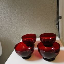 4 Baltic Ruby Red Footed Sherbet Bowls 