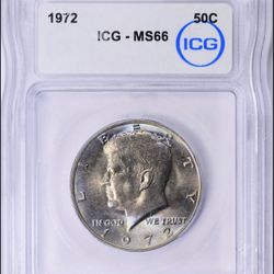 1972 Kennedy Half Dollar 50C ICG MS66 Certified Mint State High Grade