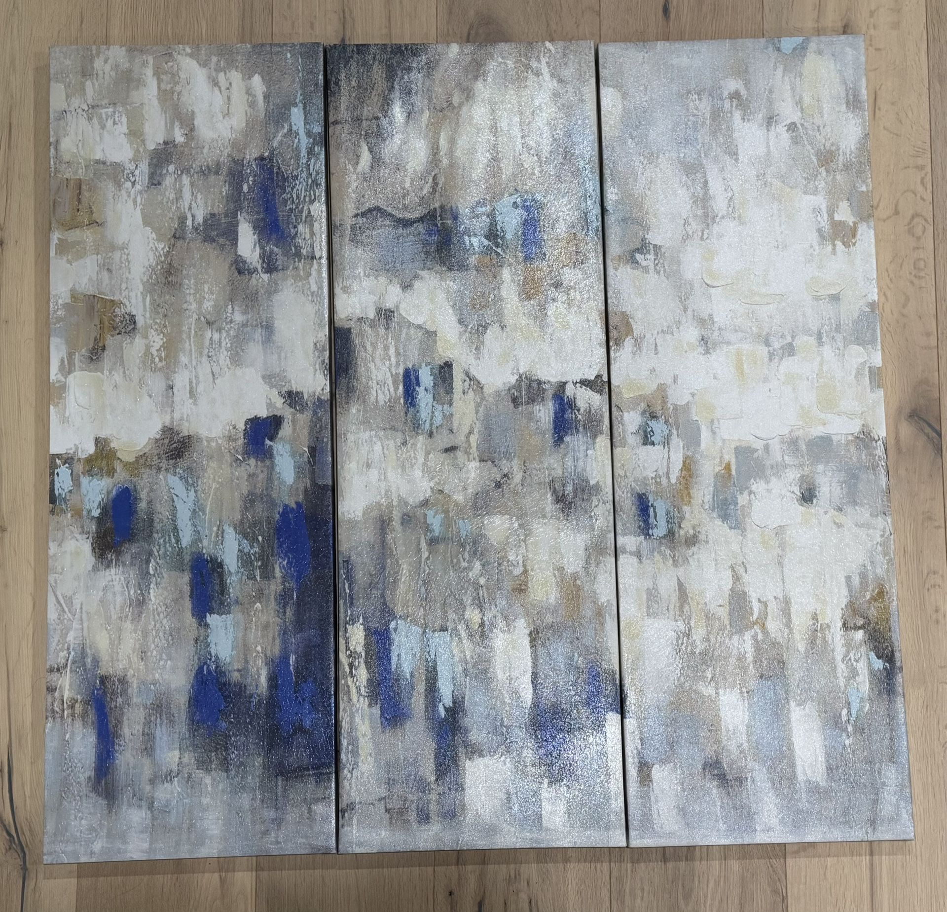 3 Panel Abstract Art in Blue, Grey and White / Art Decor