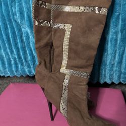 Suede Stiletto Boots - Size 10