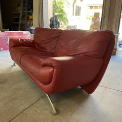 SWEDISH VINTAGE RED LEATHER COUCH SOFA SECTIONAL