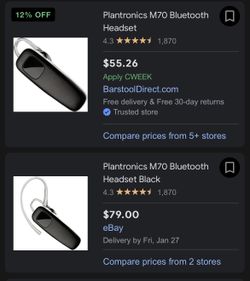 Plantronics M70 Bluetooth Headset for Sale in Los Angeles CA