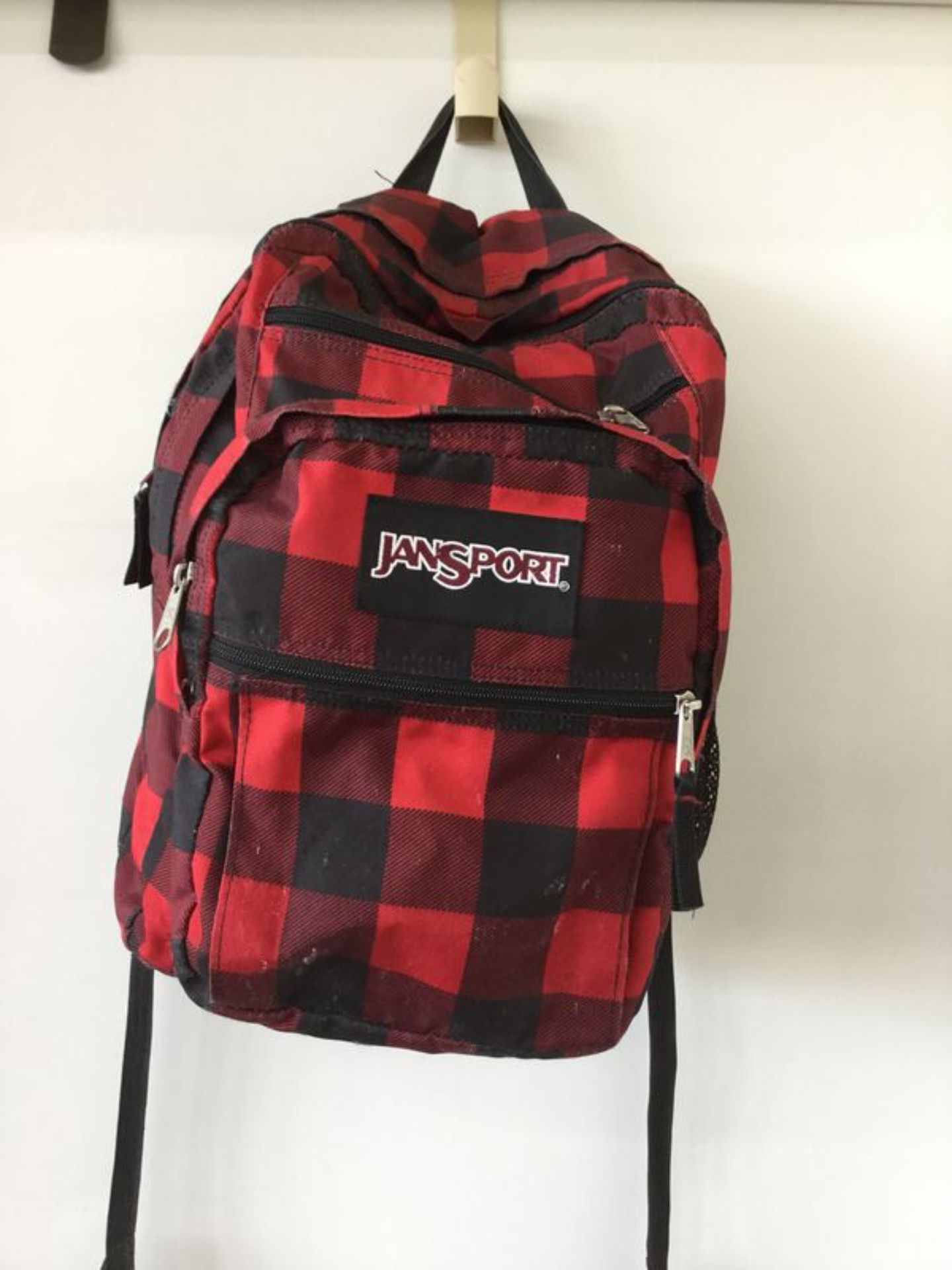 JanSport Red & Black Flannel Pattern Backpack