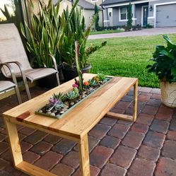 Rustic Custom Wood Coffee Table With Planter