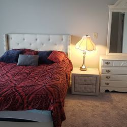 Bedroom set bed frame dresser night stand mirror lamp mattress