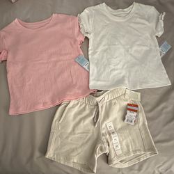 Cat & Jack Girls Outfit Bundle XS (4/5) – 2 Tops & Shorts – New 💕