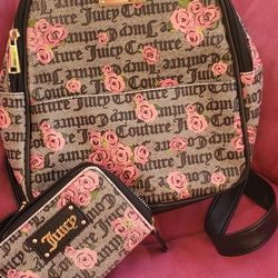 Vintage Juicy Couture Backpack Rose Pink Women Leather With Wallet Used 