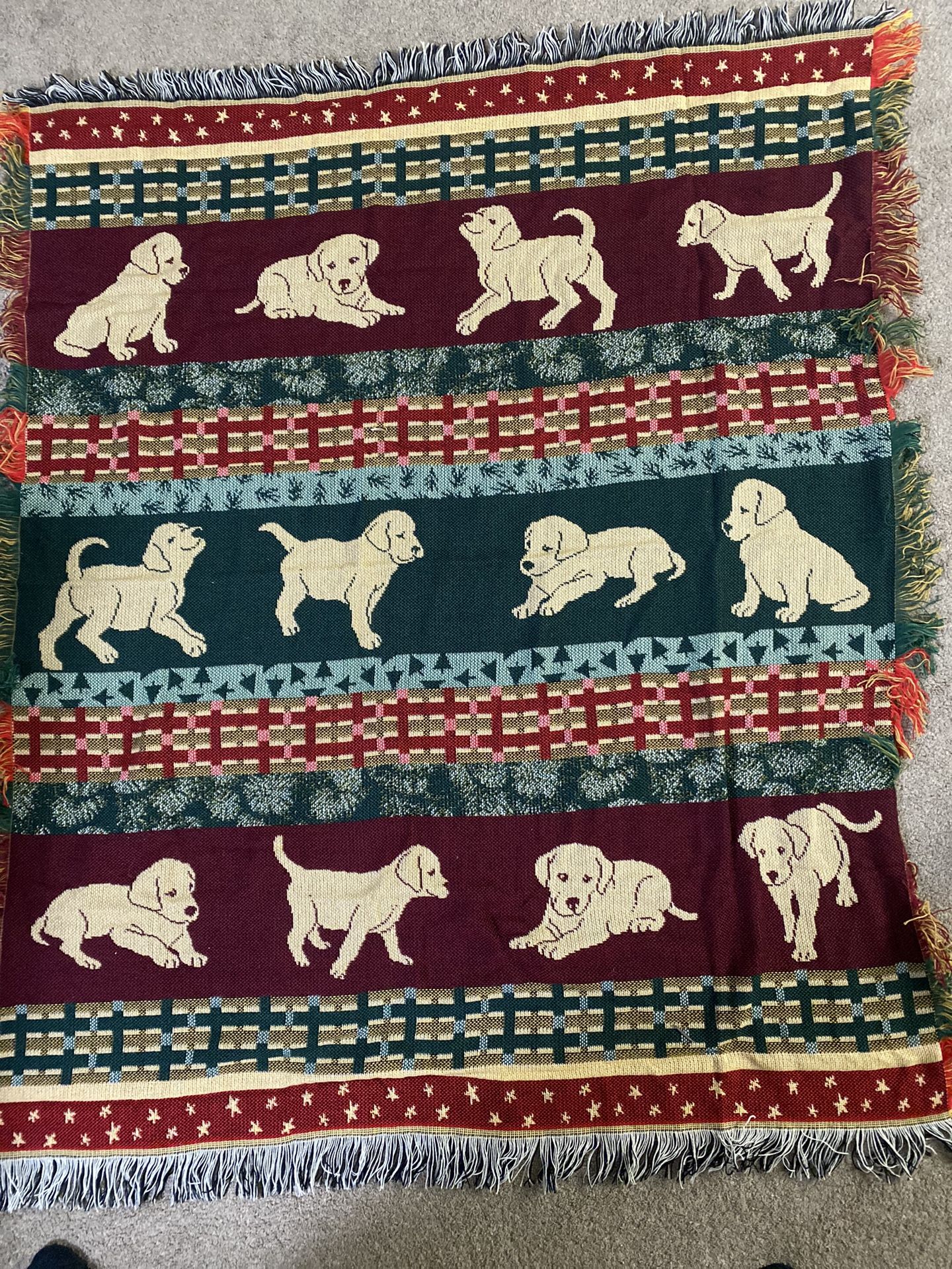 Dog Puppies Pattern Blanket Multicolor Tapestry Soft w/ Fringe