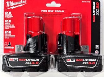 NEW 48-11-2412 Genuine Milwaukee M12 3.0 AH XC (2) 48-11-2402 Batteries 12 Volt