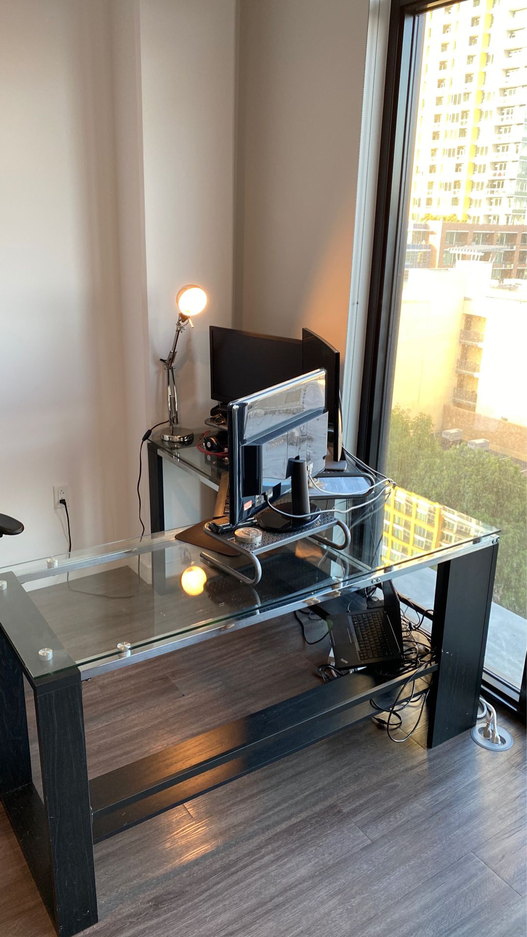Whalen jasper L desk. Practically new. 30 In. X 60 in. X 60 in. Bought