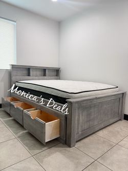 Full Solid Wood Bed With 3 Drawers And Mattress $660