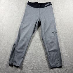 Nike Pro Leggings Women’s Size M Gray Dri Fit Swoosh Running Gym High #3B
