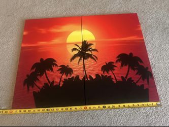 Palette Dreams Red Beach Sunset Picture Wall Decor 2 Pieces Framed