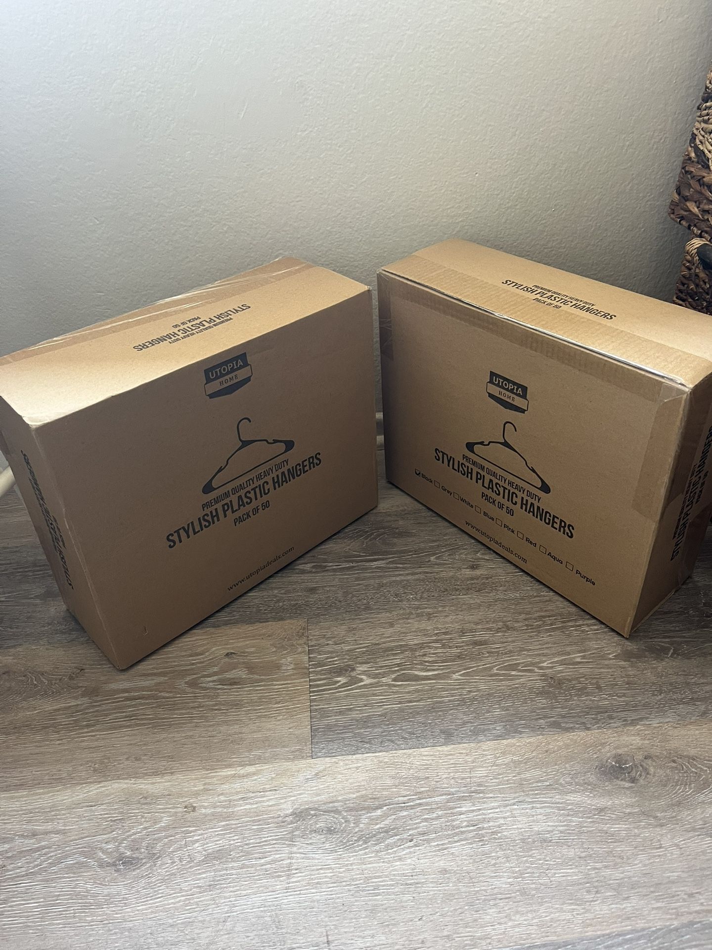 Pack of 50 clothes hanging hooks. Both for the same price. New in box