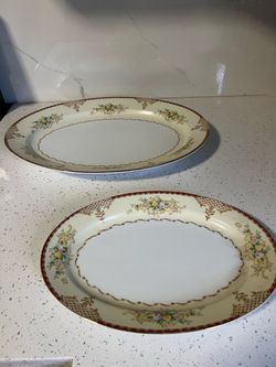 Vintage 2pc hand painted platter set
