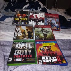 Xbox  1 Gm/ Call Of Duty.. Vanguard...ps4/ Red Dead Redemption 2...ps3.killzone2.... Ps3  The Last Of Us...Ps3 Call Of Duty 4 Modern Warfare..ps3.drag