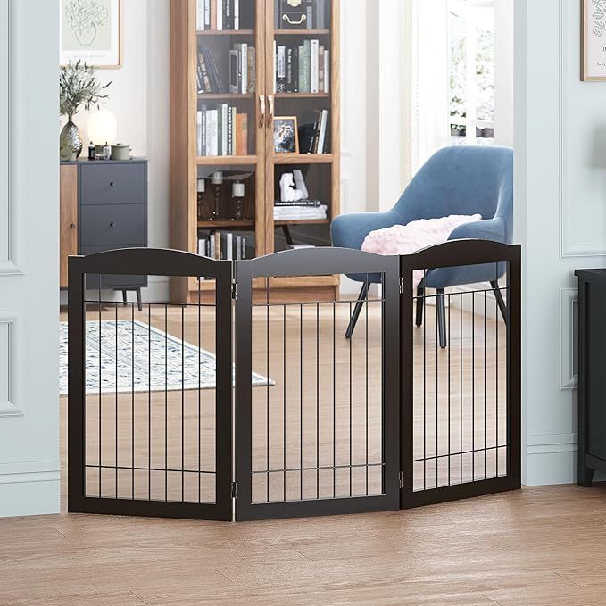 Freestanding Wire Pet Gate for Dogs, 30” Tall 60” W Dog Gate for The Houes, Doorway, Stairs, Pet Puppy Safety Fence, 3 Panels  1981 B26198