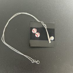 Sterling Silver Baseball Necklace And Earrings 