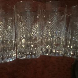 4 Mikasa Crystal Christmas Tree Glasses. Heavy 