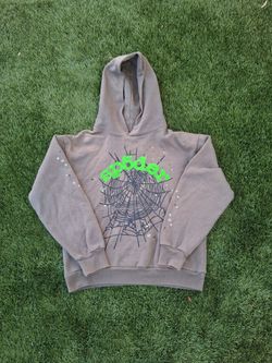 Sp5der hoodie slate grey with neon green print