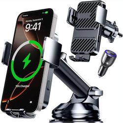 3 in 1 Wireless Car Charger, Phone Holders for Your Car 15W Fast Charging Auto Clamping,