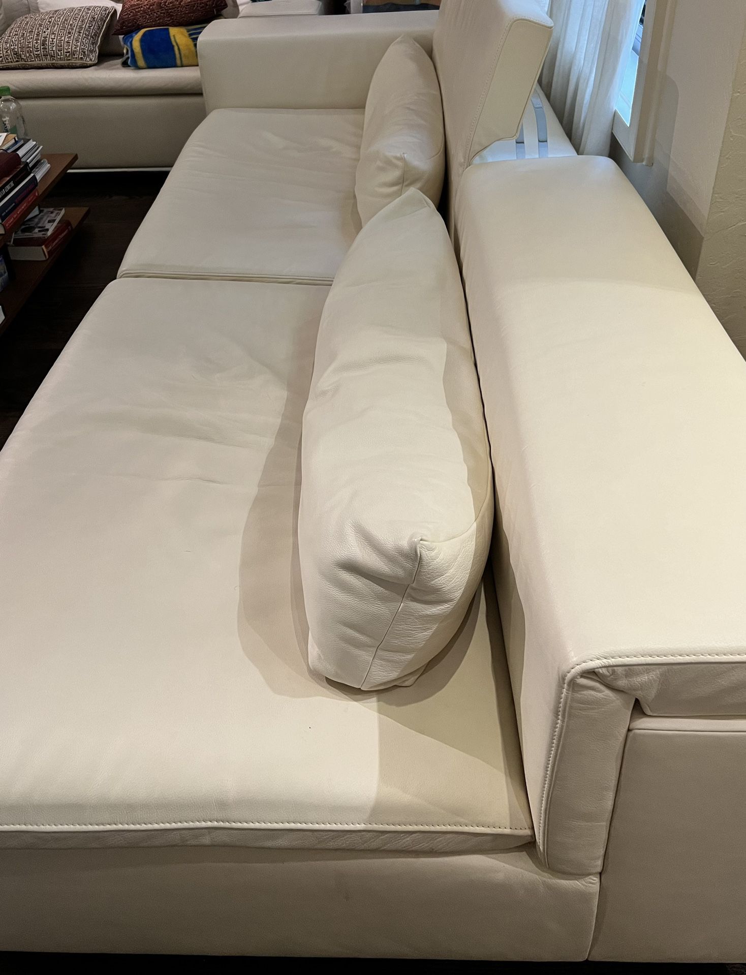 Designer Off-White Leather Sofa