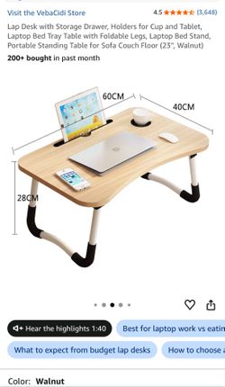 Portable Folding Laptop Bed Desk/Lap Desk with Cup Holder & Storage Drawer