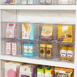 New 8 Pack Large Stackable Storage Drawers,Clear Acrylic Drawer Organizers with Handles, Easily Assemble for Fridge, Bathroom,Kitchen Undersink,Cabine