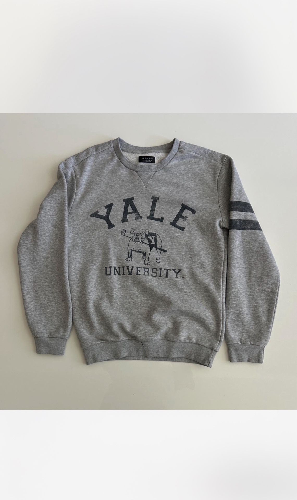 GREY ZARA CREWNECK SWEATSHIRT WITH STRIPED SLEEVES