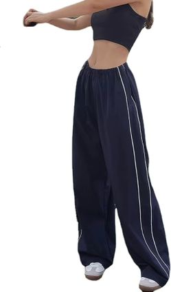 Navy Blue Y2K Wide Leg Parachute Pants