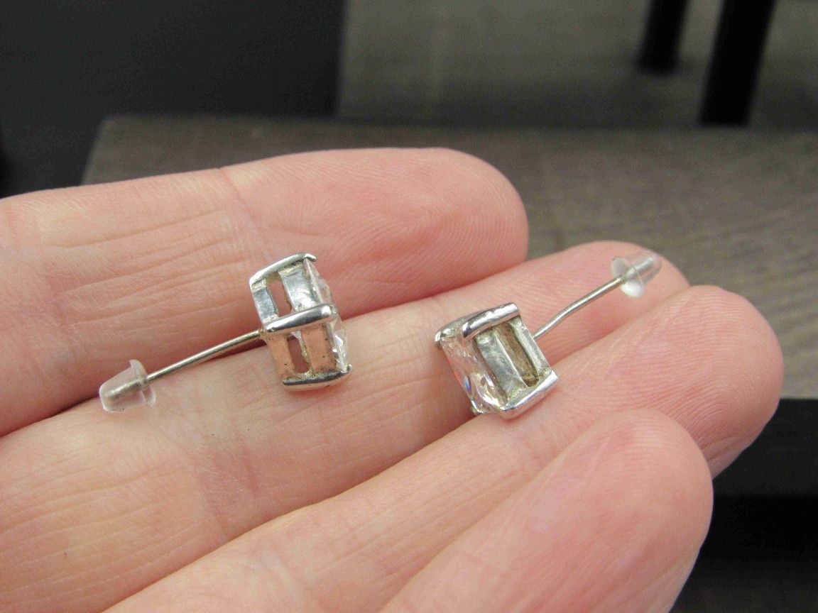 Sterling Silver Square Large Cubic Zirconia Stud Earrings Vintage Wedding Engagement Anniversary Beautiful Everyday Minimalist Cute Sexy