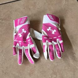 Girls Pink Under Armour Baseball Batting Gloves Size Youth Small
