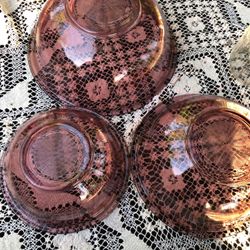Three Vintage Cranberry Pyrex Nesting Mixing /Serving #325, 323 and 322 Bowls 