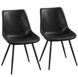 Dining Chairs Set of 2 Mid Century Modern Faux Leather Upholstered Kitchen Chairs with Metal Legs